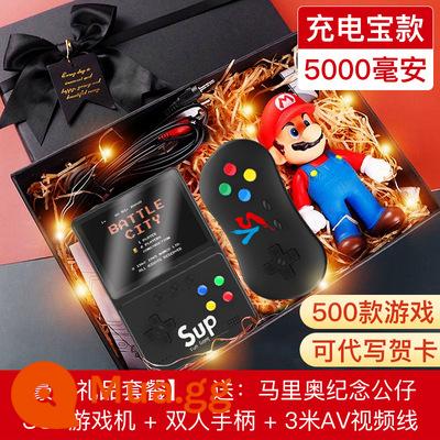 Sup máy chơi game cầm tay nhỏ sạc đôi di động có thể kết nối với TV retro hoài cổ mini fc thời thơ ấu cầm tay mới - Đôi màu đen sang trọng + sạc di động 5000 mAh + hộp quà cao cấp