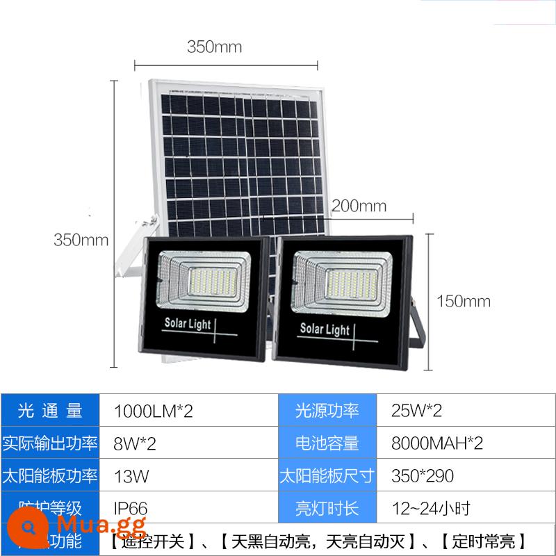 Đèn ngoài trời năng lượng mặt trời đèn sân vườn cấu hình cao một cho hai một cho một gia đình đèn đường nông thôn mới trong nhà và ngoài trời - Một cho hai [2 mẫu tăng sáng 2200W-H] 5 mét dây mỗi đầu