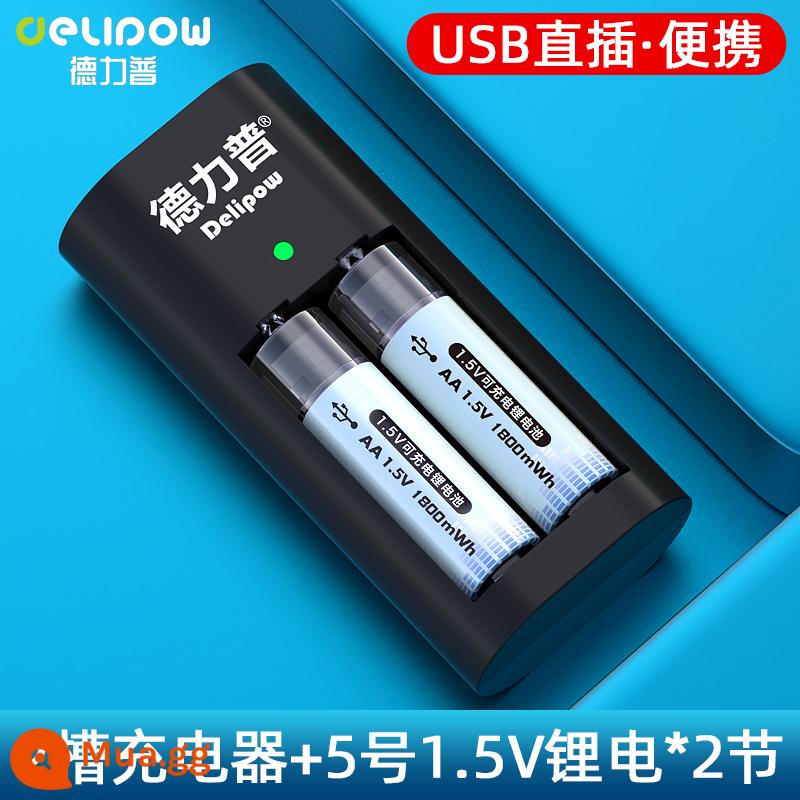 Delipu số 5 pin sạc lithium aa dung lượng lớn USB sạc nhanh 1.5v máy đo huyết áp khóa cửa tay cầm chuột chuyên dụng - Bộ sạc đèn xoay 2 khe + Số 5*2 phần [Cắm trực tiếp USB/sạc kép]