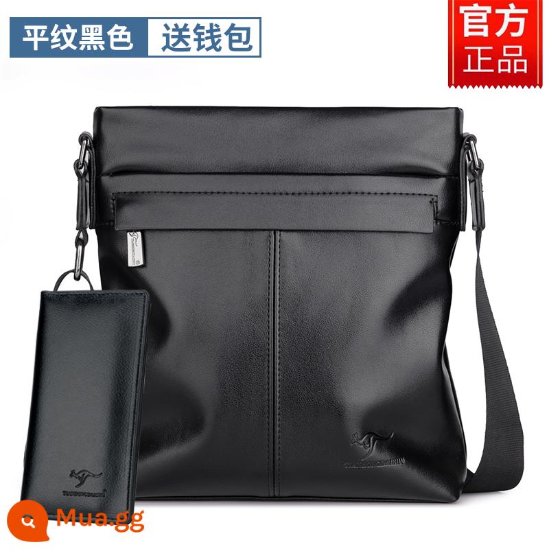 Shuaitong kangaroo nam đeo vai da kinh doanh Messenger túi da bò túi treo túi thường Đeo Chéo ba lô nhỏ nam - Đồng bằng màu đen [đi kèm ví]