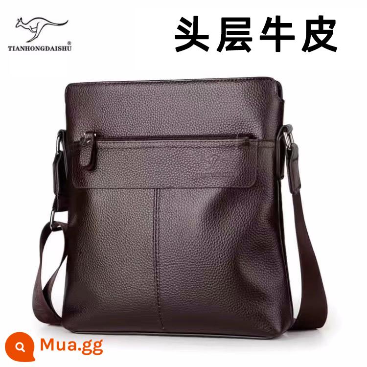 Shuaitong kangaroo túi đeo vai nam da thật túi thường lớp trên cùng túi da bò nam công sở Túi Messenger nhỏ ba lô hợp thời trang - Nâu [túi đeo vai không có quà]