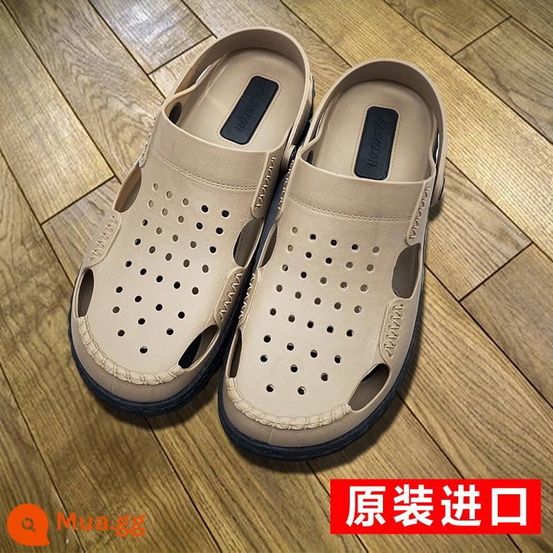 Hàng Nhập Khẩu Việt Nam Wentu Sandal Nam Cao Su Thiên Nhiên Cao Su Bao Đầu Giày Sandal Và Dép Chống Trơn Trượt Giày Đi Biển Giày Có Lỗ - Kaki/Đen [nhập khẩu chính hãng]