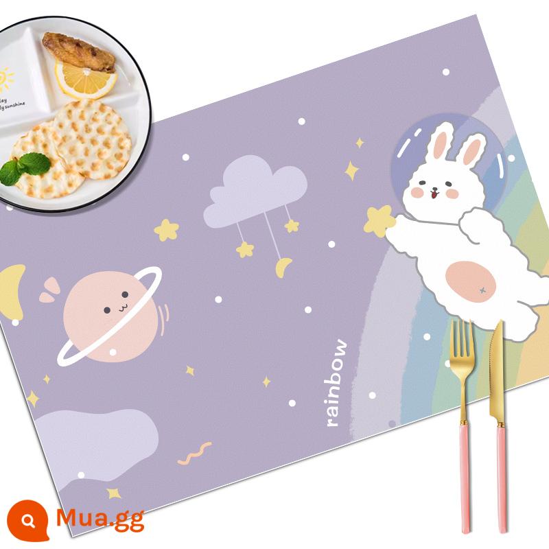 Placemat học sinh tiểu học khăn trải bàn đặc biệt dành cho trẻ em thảm cách nhiệt có thể gập lại thảm trải bàn ăn trưa khăn trải bàn ăn trưa lớp 1 - Da thân thiện với môi trường-Thỏ cầu vồng (không thấm nước + túi đựng)