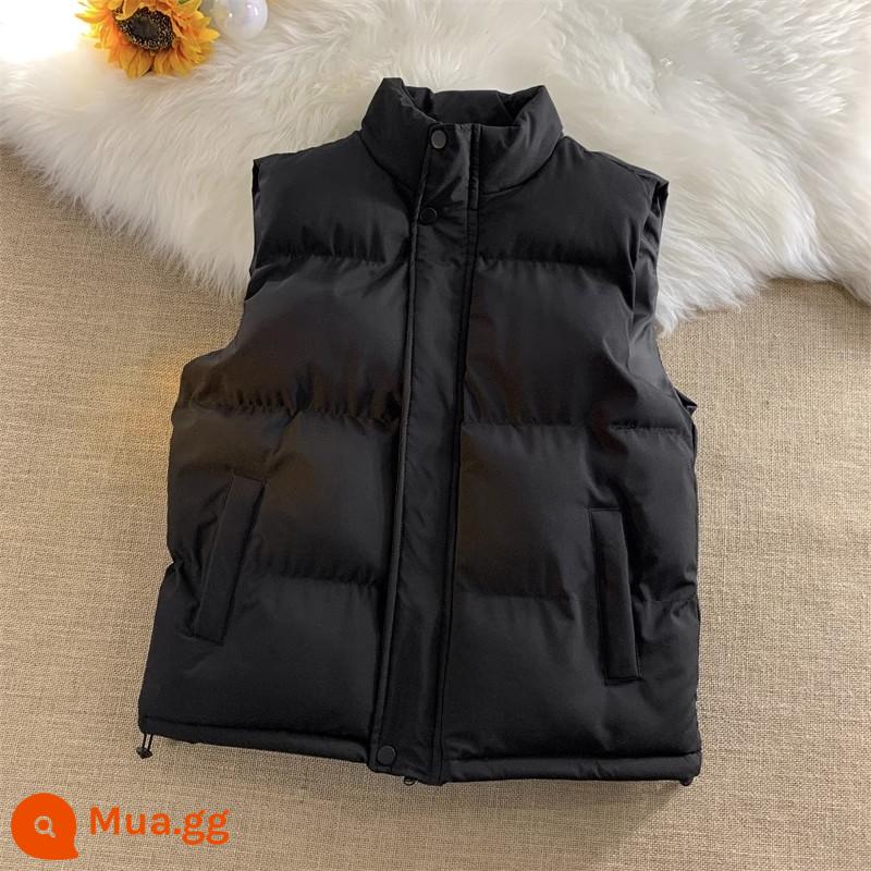 Mùa Xuân Thu 2024 Mới Kích Thước Lớn Mỡ Mm Áo Vest Nữ Cổ Đứng Áo Khoác Cotton Dày Áo Vest Ấm áo Vest Áo Hợp Thời Trang - đen