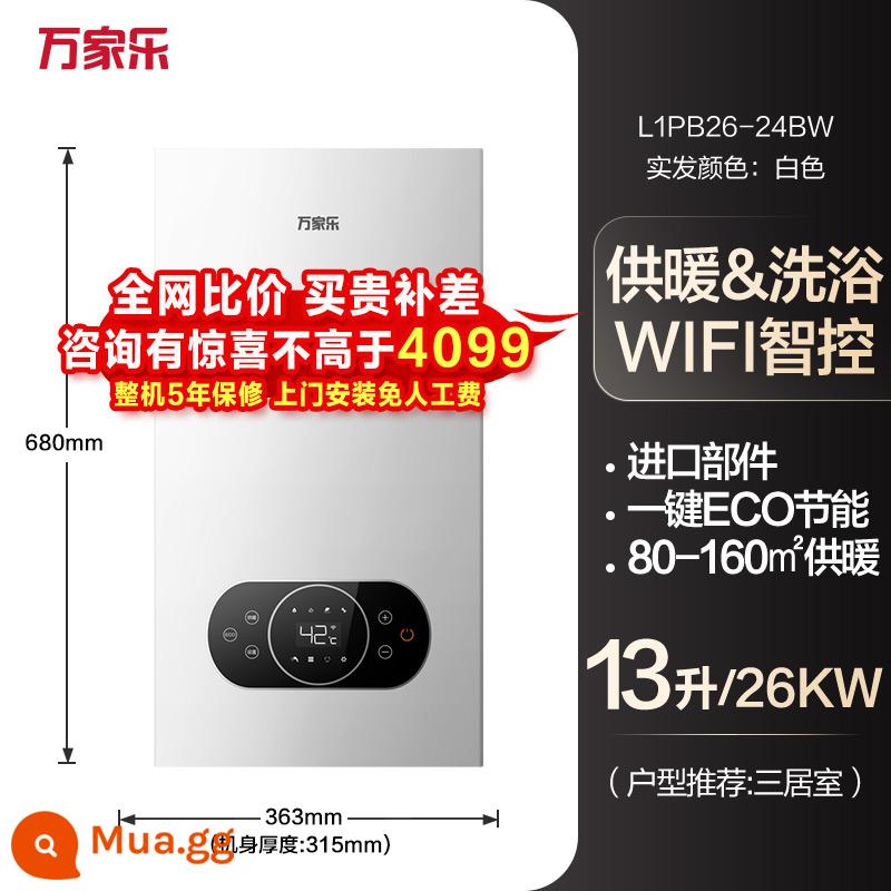 Vĩ mô BW gas treo tường nồi hơi hộ gia đình sưởi ấm sàn sưởi ấm lò tản nhiệt máy nước nóng tắm kép tiết kiệm năng lượng - Màu trắng 24BW màu tóc rắn màu trắng