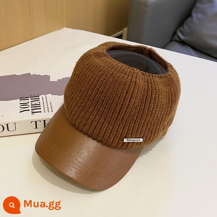 Net Red Knit Stitching Skin Eaves trống Top Hat Nữ Autumn và Winter Versatile Leisure Ponytail No Peat Hat Tide Bóng chày mũ bóng chày - Mũ vành bằng da chắp vá dệt kim caramel