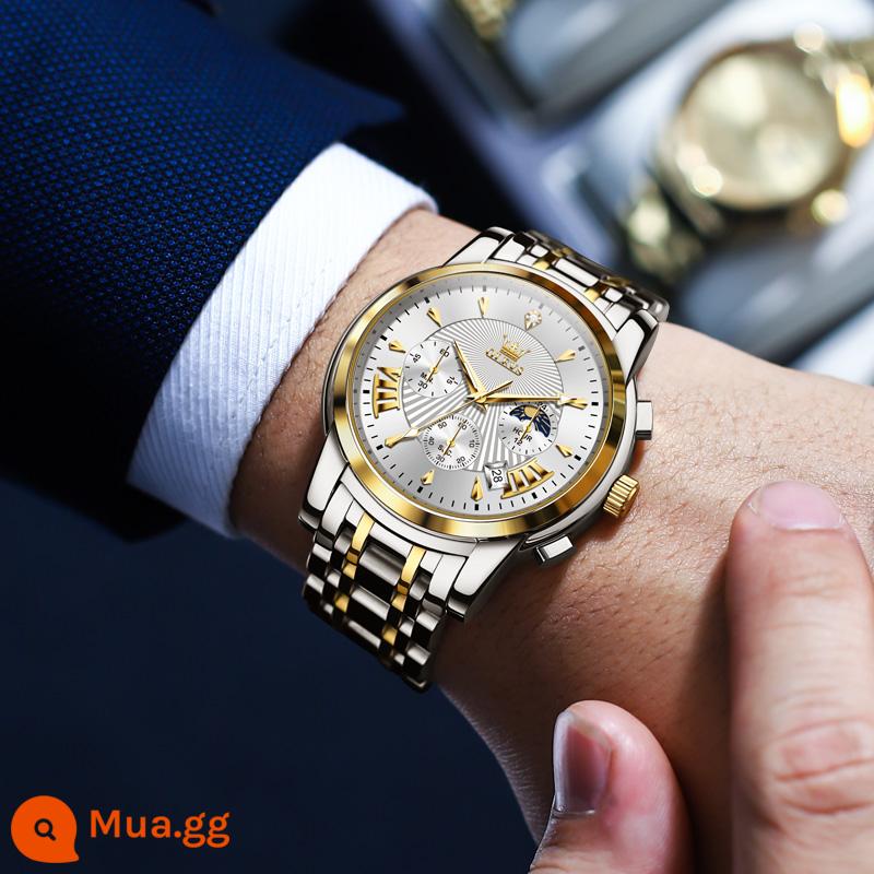 Jin Dong's same watch nam lịch chống nước dạ quang new thương hiệu nổi tiếng thụy sĩ chính hãng đồng hồ cơ nam cao cấp sense - 2892 dải thép vàng và trắng