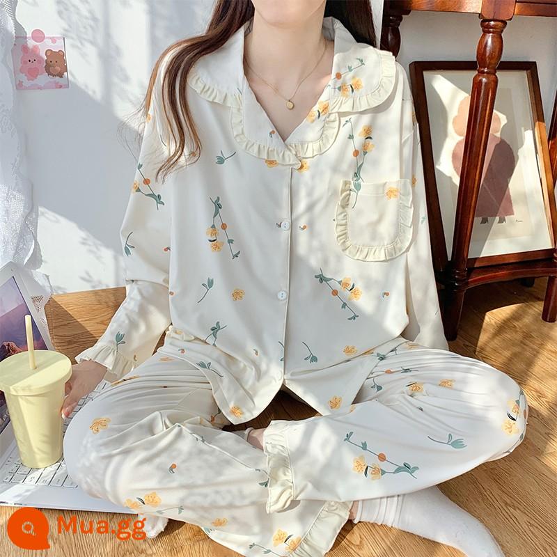 Bộ Đồ Ngủ Xuân Thu Đông Cho Nữ, Chất Cotton Nguyên Chất Dài Tay, 2023 Mới Hoạt Hình Dễ Thương Rời Nữ Mặc Ở Nhà Bộ Quần Áo - 11203 hoa nhỏ