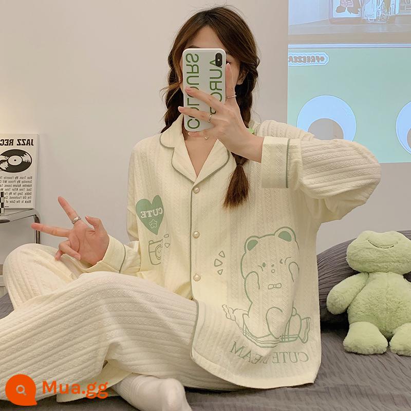 Bộ đồ ngủ nữ cotton nhỏ tươi mới 2022 xuân thu đông dài tay jacquard phong cách công chúa bộ đồ phục vụ tại nhà - Gấu máy ảnh 3500