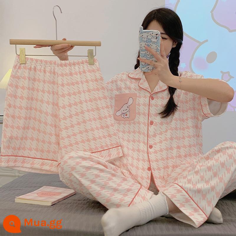 Bộ đồ ngủ ba mảnh có đệm ngực mùa hè nữ cotton nguyên chất mới đơn giản cao cấp cảm giác cỡ lớn ngắn tay phần mỏng dịch vụ tại nhà - 53024 Bộ ba món hình chú cún dễ thương