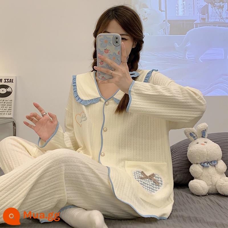 Bộ đồ ngủ nữ cotton nhỏ tươi mới 2022 xuân thu đông dài tay jacquard phong cách công chúa bộ đồ phục vụ tại nhà - Lưới tình yêu 3505