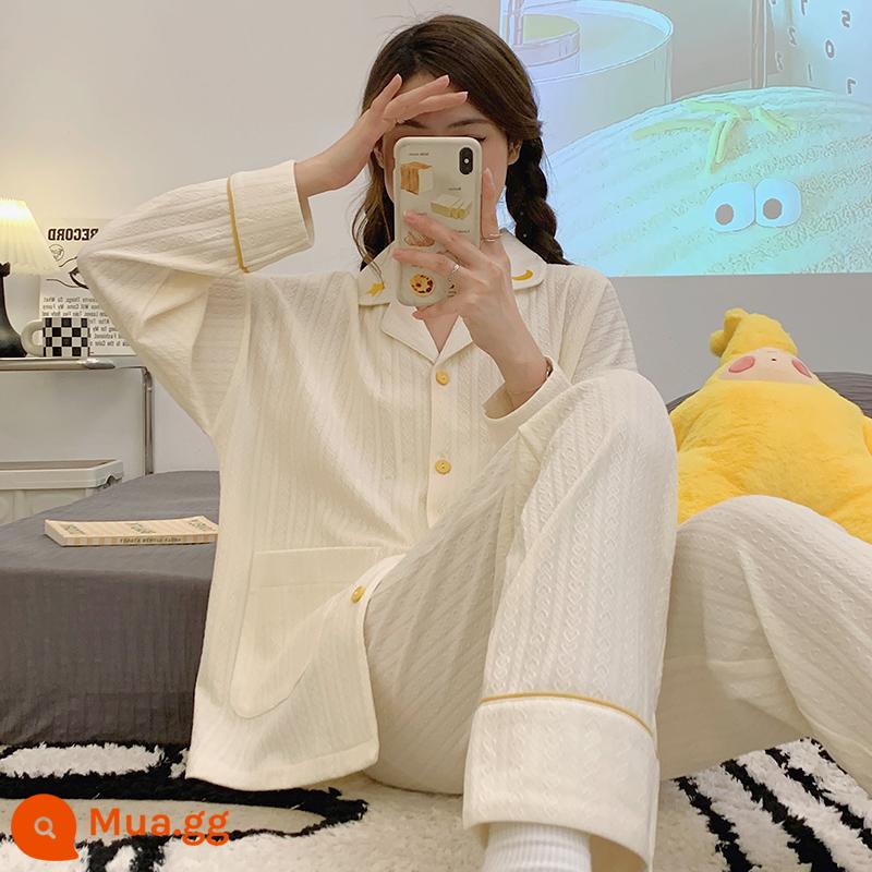 Bộ đồ ngủ nữ xuân thu cotton nguyên chất tay dài hoạt hình dễ thương đi chơi 2023 bộ đồ mặc nhà rộng mùa đông mới - Áo len màu trơn 3514