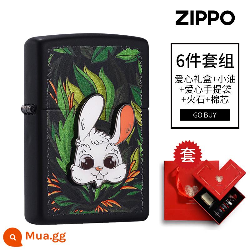 zippo chính hãng bật lửa in màu quạt rừng sticker thỏ zppo huy hiệu dễ thương máy zp gửi bạn trai - Thỏ Lạc Trong Rừng [Hộp Quà Tình Yêu]