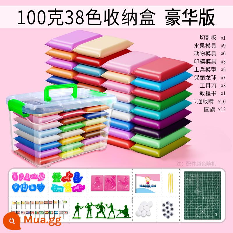 Đất siêu nhẹ plasticine không độc hại trẻ em bùn màu thủ công đất sét lớn bao bì diy24 không gian màu đồ chơi trẻ em - 100g 38 túi phiên bản cao cấp [tặng thớt + phụ kiện khuôn + hướng dẫn] hộp bảo quản