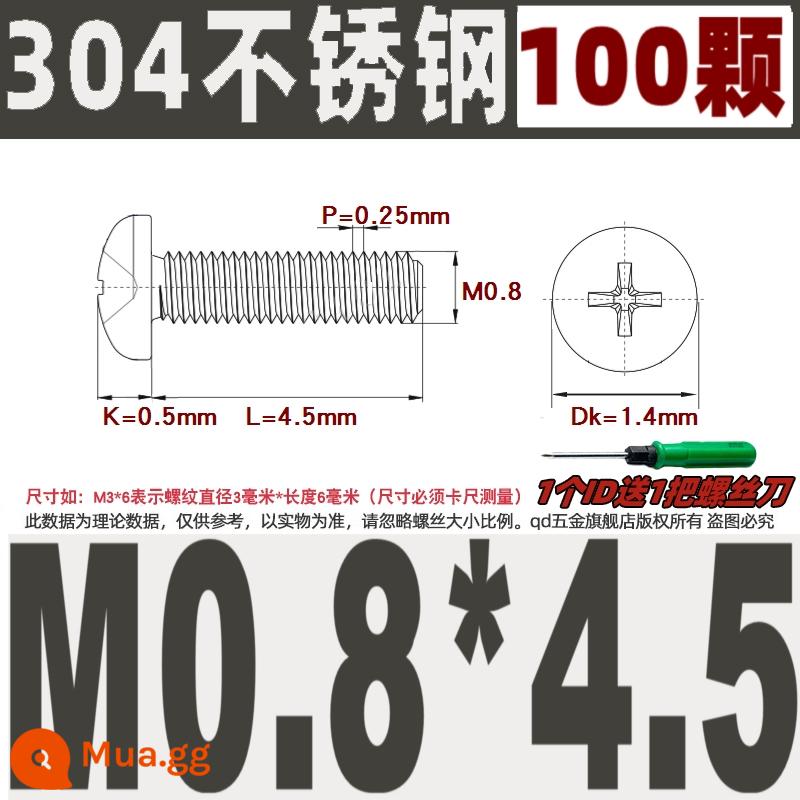 M1M2M3M4M5M6M8M10 304 thép không gỉ đầu tròn vít chéo chảo đầu bu lông đai ốc phẳng máy giặt - M0.8*4.5/100 chiếc