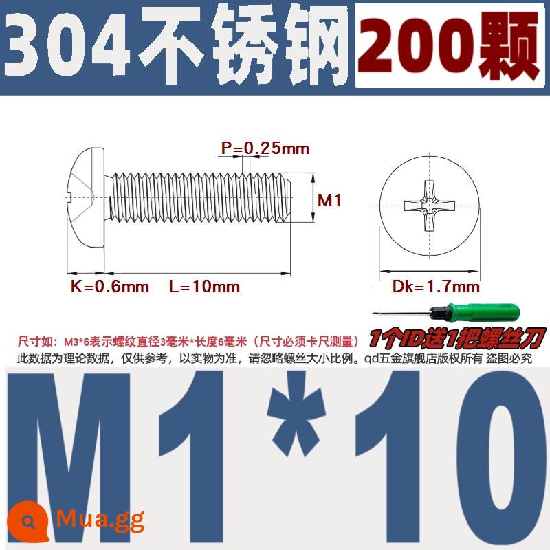 M1M2M3M4M5M6M8M10 304 thép không gỉ đầu tròn vít chéo chảo đầu bu lông đai ốc phẳng máy giặt - M1*10/200 miếng