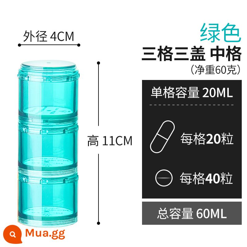 Đóng gói hộp thuốc xách tay cấp thực phẩm niêm phong chống ẩm một tuần lưu trữ nhỏ máy tính bảng viên nang hộp thuốc phân loại nhỏ - Lưới trung bình ba lưới màu xanh lá cây