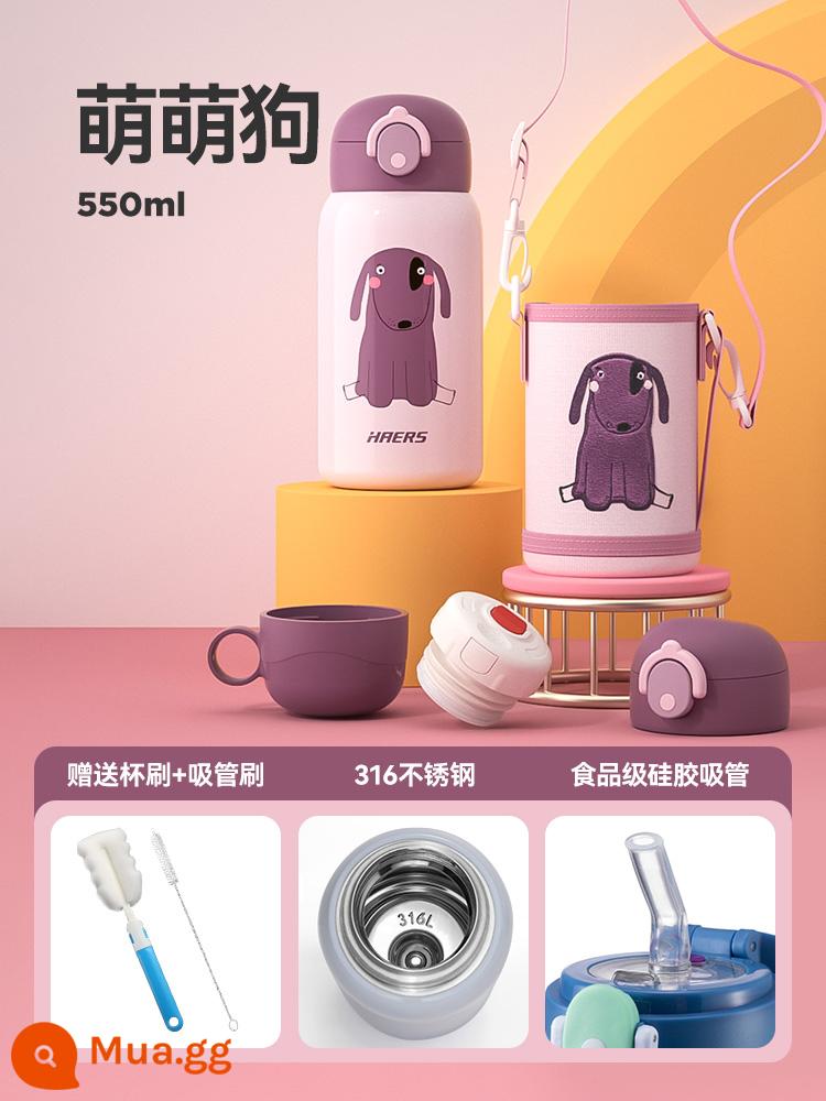 Nồi cốc cách nhiệt Hals 316L cho bé trai và bé gái cốc nước dung tích lớn có giá trị cao - Cute Dog 550ML (ba ly mỗi cốc, bình bên trong 316L)