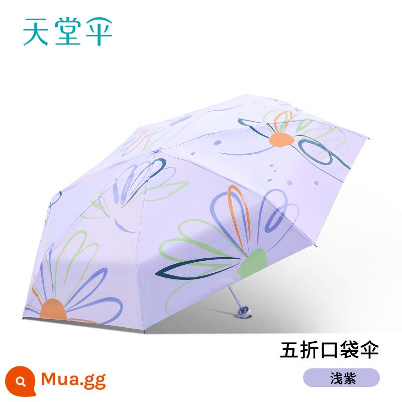 Paradise Umbrella Vinyl Kem chống nắng Chống tia cực tím Dù nhẹ và Dù gấp di động nhỏ dành cho phụ nữ và những ngày mưa cho bé trai - Tím nhạt - Giảm 50% hoa lớn