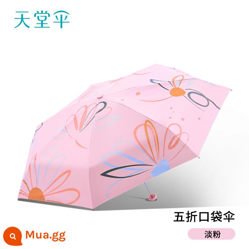 Paradise Umbrella Vinyl Kem chống nắng Chống tia cực tím Dù nhẹ và Dù gấp di động nhỏ dành cho phụ nữ và những ngày mưa cho bé trai - Hồng nhạt - Giảm 50% hoa lớn