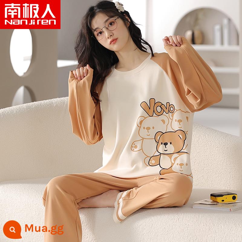 Bộ đồ ngủ mùa xuân và mùa thu Nanjiren của phụ nữ cotton nguyên chất dài tay phần mỏng lưới gió đỏ phục vụ tại nhà 2023 bộ đồ thu đông mới - A-23455