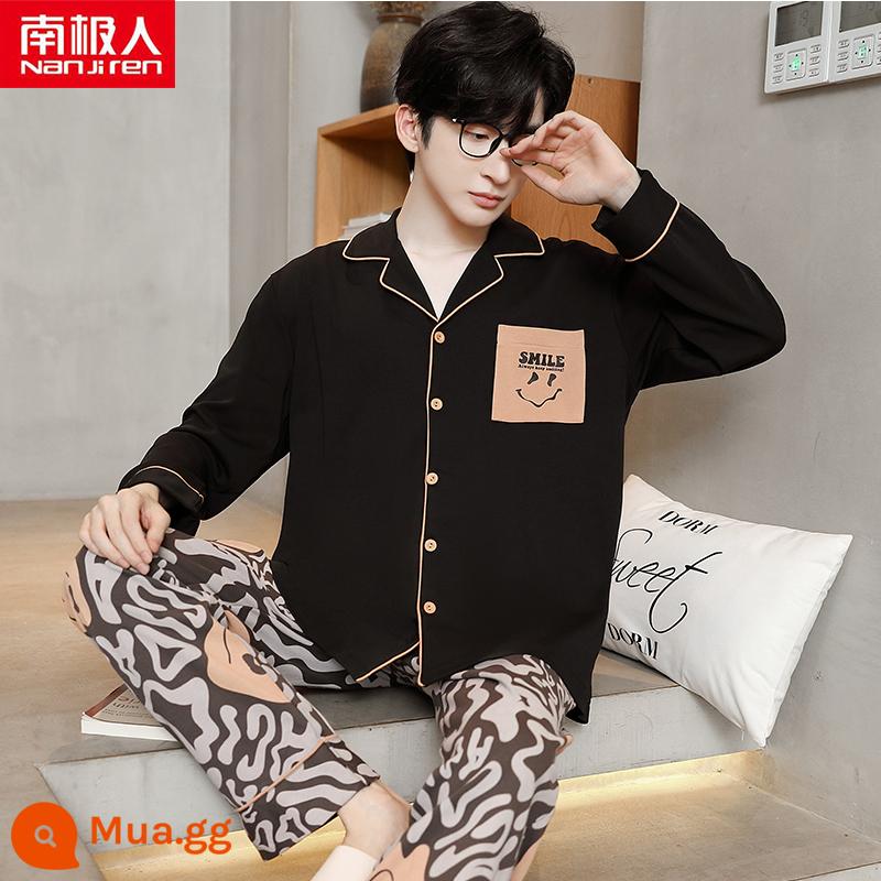 Nanjiren Bộ Đồ Ngủ Nam Mùa Xuân Và Mùa Thu Dài Tay Cotton Hoạt Hình Thanh Niên Sinh Viên Bông Mùa Đông Bộ Phục Vụ Tại Nhà - Màu đen MY-66119 nam