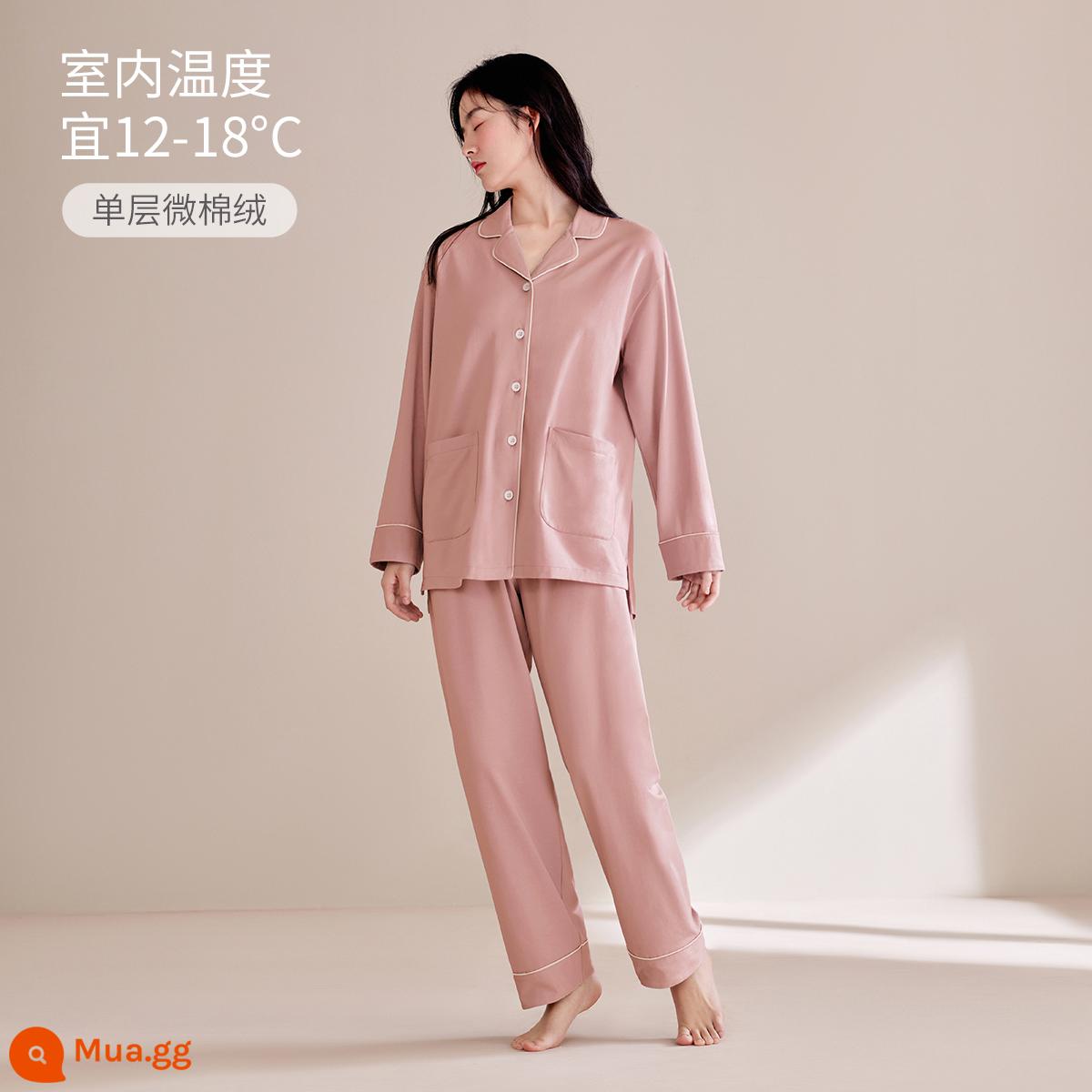 Jingyun [Siêu Mềm] Bộ Đồ Ngủ Nữ Mùa Xuân Và Mùa Thu Cotton Nguyên Chất Cặp Đôi Ngủ Dịch Vụ Tại Nhà Bộ Đồ Nam Dài Tay Thu Đông Dày Dặn - [Phong cách dày vừa phải] Phong cách nữ - Jingyi Pink