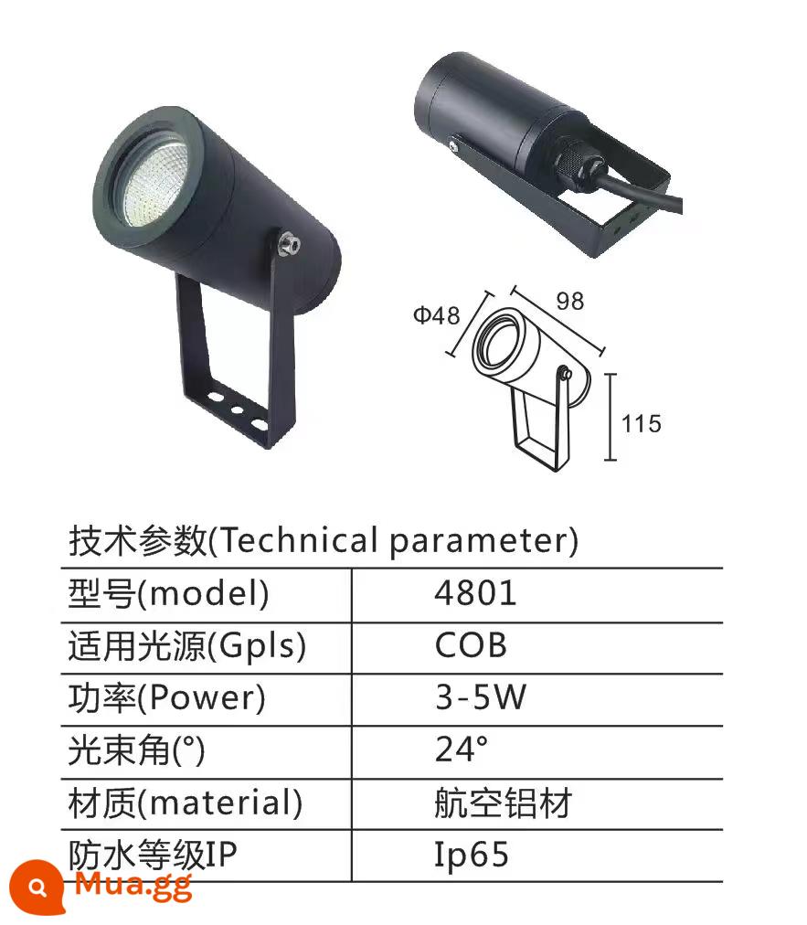 Đèn LED cây ngoài trời mặt đất đèn pha 24V/220V chống nước sân vườn bùn cây ánh sáng bãi cỏ phong cảnh nổi bật - Đèn ấm/trắng 5W mới 2 chọn 1