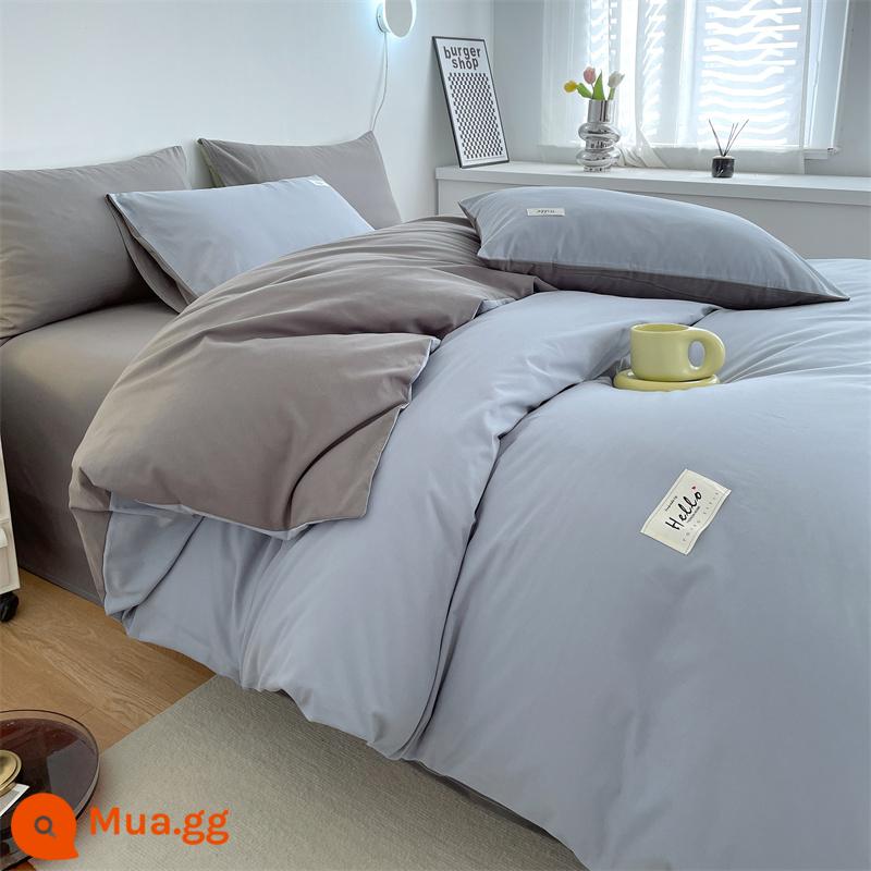 Bốn bông bông cotton cotton 100 Mùa đông dày tấm nghiền chăn chăn chăn chăn chăn hình dorment Ký túc xá ba giường ba bộ 4 bộ 4 - Xanh nhạt + xám nhạt [Vải 100% cotton, thân thiện với da và thoải mái]