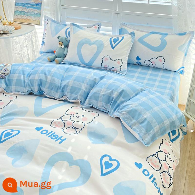 Vỏ chăn đơn mảnh 150x200x230 ký túc xá sinh viên đơn nguyên chất cotton giặt chăn trẻ em đơn đôi nhám vỏ chăn - Blue Heart Cubs [Yêu thích cộng với mua hàng, giao hàng ưu tiên]