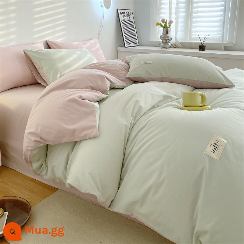 Bốn bông bông cotton cotton 100 Mùa đông dày tấm nghiền chăn chăn chăn chăn chăn hình dorment Ký túc xá ba giường ba bộ 4 bộ 4 - Đậu xanh + bột đậu [Vải 100 cotton, thân thiện với da và thoải mái]