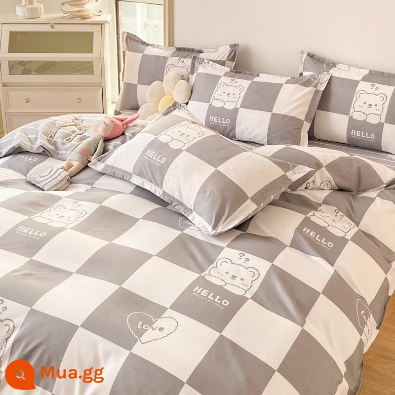 Vỏ chăn đơn mảnh ký túc xá sinh viên đơn 150x200x230 mùa đông giặt nước tinh khiết cotton vỏ chăn đôi chải chăn - con gấu