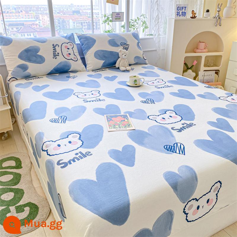 Tấm trải giường bằng cotton nguyên chất một mảnh Khăn trải giường bằng vải cotton nguyên chất Túi đựng nệm Simmons chống bụi chống trơn trượt Bộ ga trải giường trọn gói 2023 kiểu dáng mới - ✅Đã kiểm tra chất lượng]Gấu yêu]100% cotton dài Tân Cương, thích hợp để ngủ khỏa thân