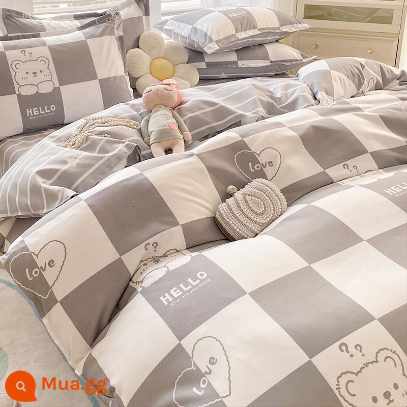 Vỏ chăn đơn mảnh 150x200x230 mùa hè có thể giặt được cotton vỏ chăn không cotton cotton nguyên chất ký túc xá sinh viên chăn đơn - con gấu