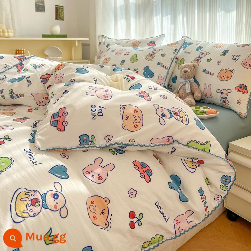 Vỏ chăn đơn 150x200x230 Vỏ chăn chải lông đơn dài 1,5m ký túc xá thu đông không cotton cotton nguyên chất - ✅Hoàn tất kiểm tra chất lượng] Thế giới hoạt hình] 100% cotton được giặt có trọng lượng cao