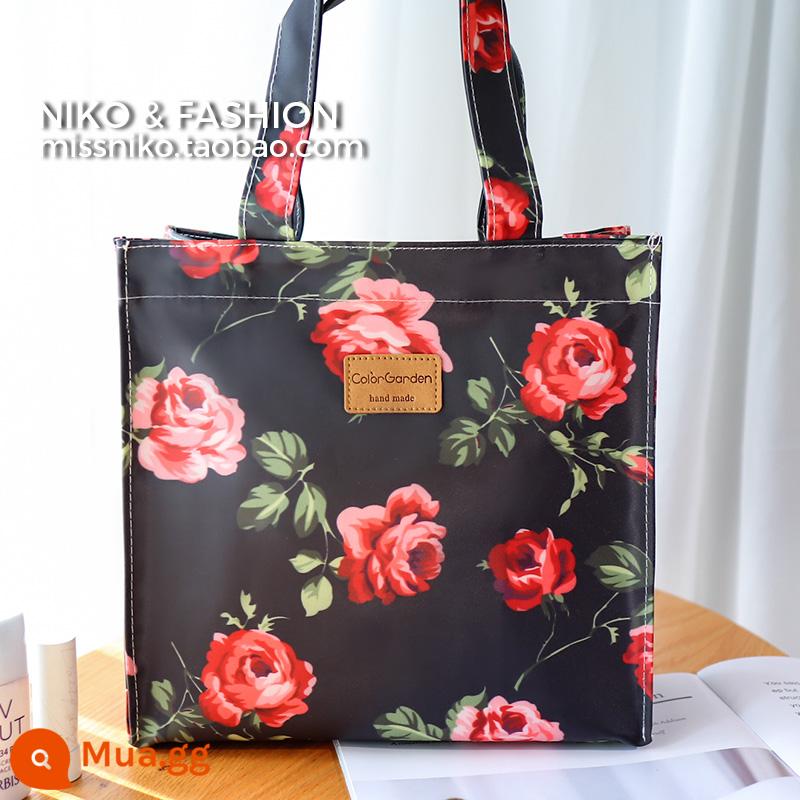 Phong Cách Retro Hàn Quốc Sáng Sang Trọng Vải Oxford Chống Thấm Nước Hoa Cổ Cầm Tay A4 Túi Đeo Vai Túi Xách Túi Hoa - Kèn Trumpet nền đen [25*25cm]