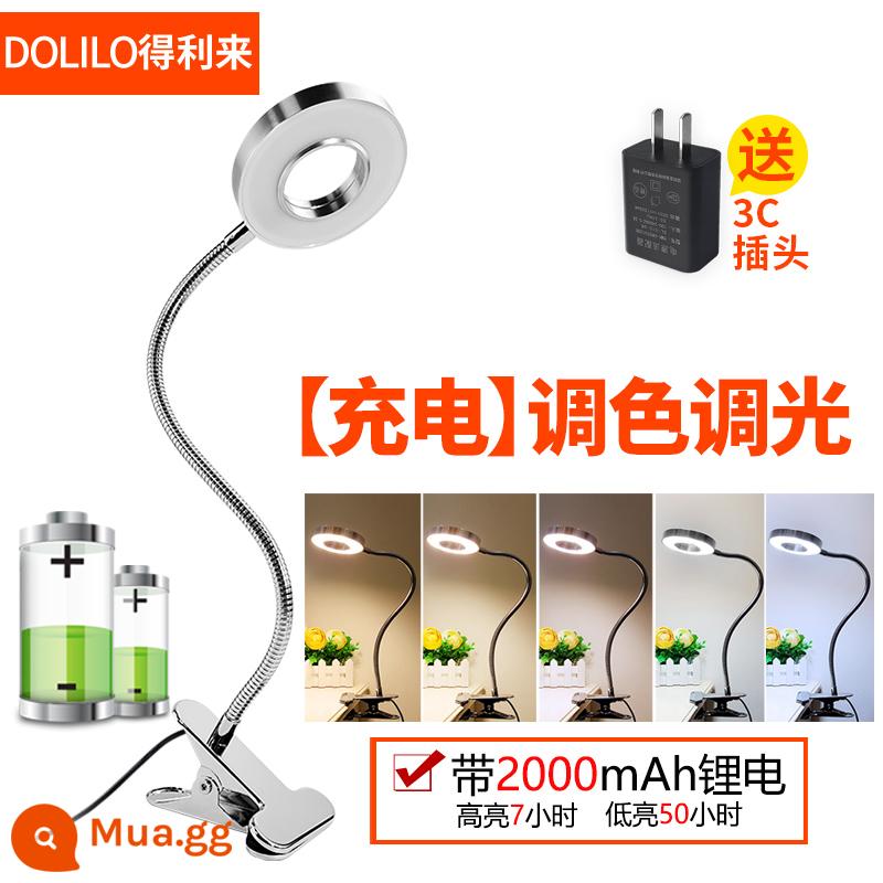 Kẹp đèn LED hình xăm đèn mờ làm đẹp đèn bảo vệ mắt đèn bàn đầu giường đèn kẹp loại học sinh bàn học đèn kẹp - Bạc-5W [Sạc mờ]