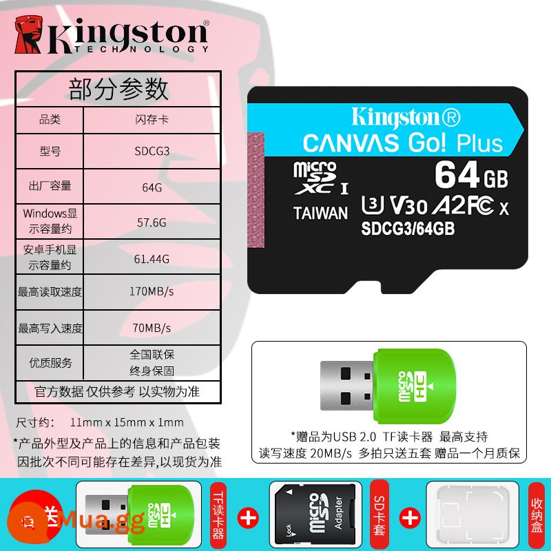 KingstonSDCG3 bộ nhớ 64g máy ghi âm lái xe máy quay video tf giám sát tay máy bay không người lái thẻ nhớ - Thẻ nhỏ màu xanh SDCG3/64G