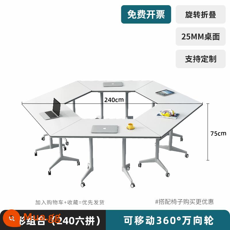 Bàn ghế đào tạo kết hợp bàn di động bàn dài cơ sở giáo dục bàn đào tạo gấp bàn khâu bàn hội nghị - 240 bàn kim cương kết hợp 6 miếng [máy tính để bàn dày 25MM góc vuông]