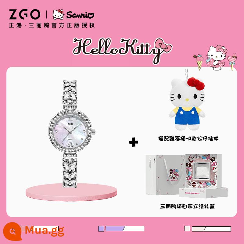 HelloKitty Chính Hãng Nàng Tiên Cá Đồng Hồ Nữ Mẫu Sinh Viên Nữ 2024 Mới Đồng Hồ Đeo Tay Cô Gái Tặng - [Hộp quà tranh dọc Sanrio chính hãng] 2172Hello-WH bạc + 9006 kiểu Hello-B