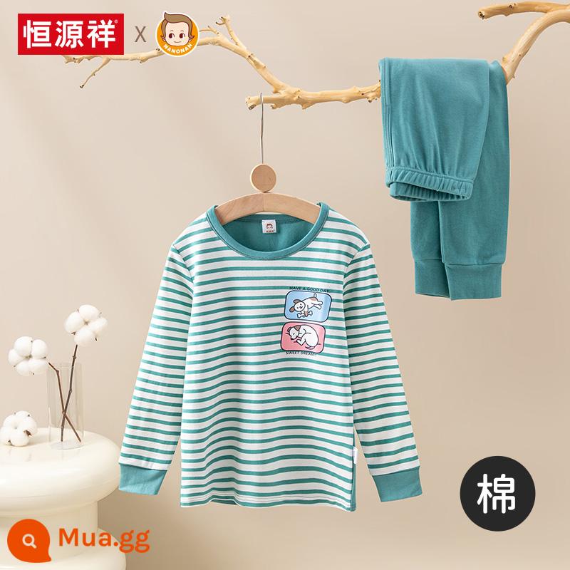 Hengyuanxiang quần áo mùa thu của cậu bé quần vệ sinh phù hợp với đồ lót cotton nguyên chất trẻ em nam bộ đồ ngủ cotton áo len cotton phần mỏng dành cho trẻ em trung và lớn - con chó sọc dễ thương