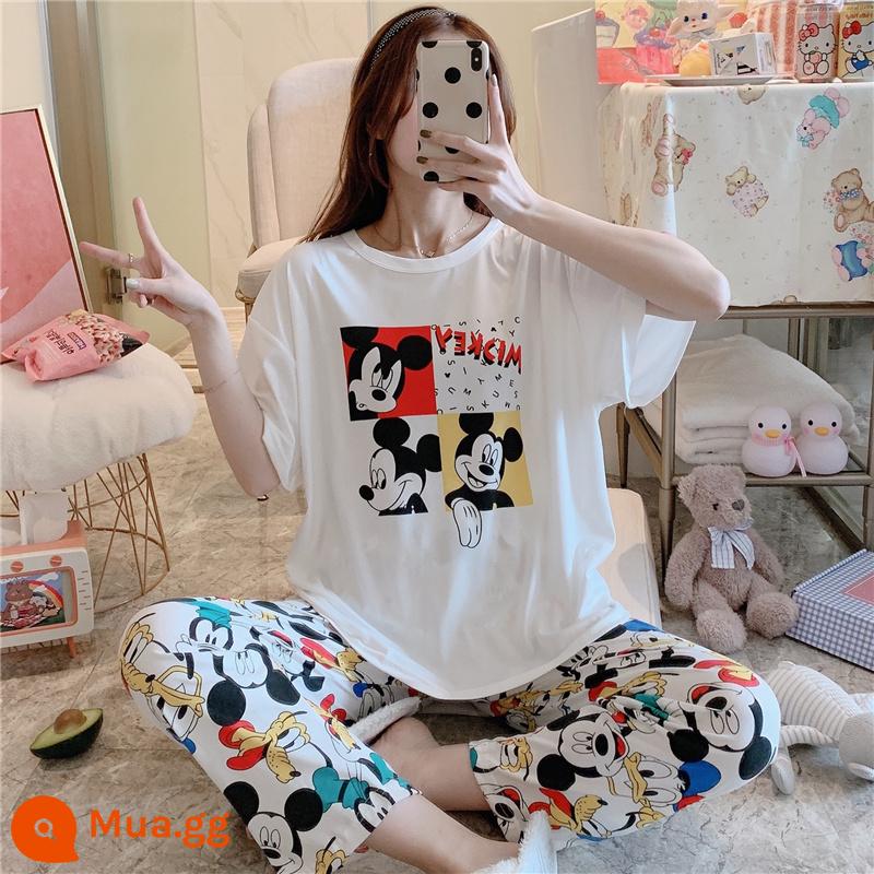 Bộ đồ ngủ cotton Modal cho nữ mặc ngoài mùa hè tay ngắn in hoạt hình Hàn Quốc kích thước lớn mặc nhà cho học sinh bộ đồ thường ngày - 8803#