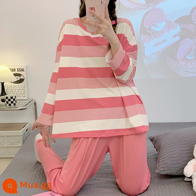 Bộ đồ ngủ cotton Modal cho nữ mùa xuân thu, dài tay, thời trang và dễ mặc, dáng rộng và dễ thương, bộ đồ mặc ở nhà thường ngày cho bé gái - 7015#