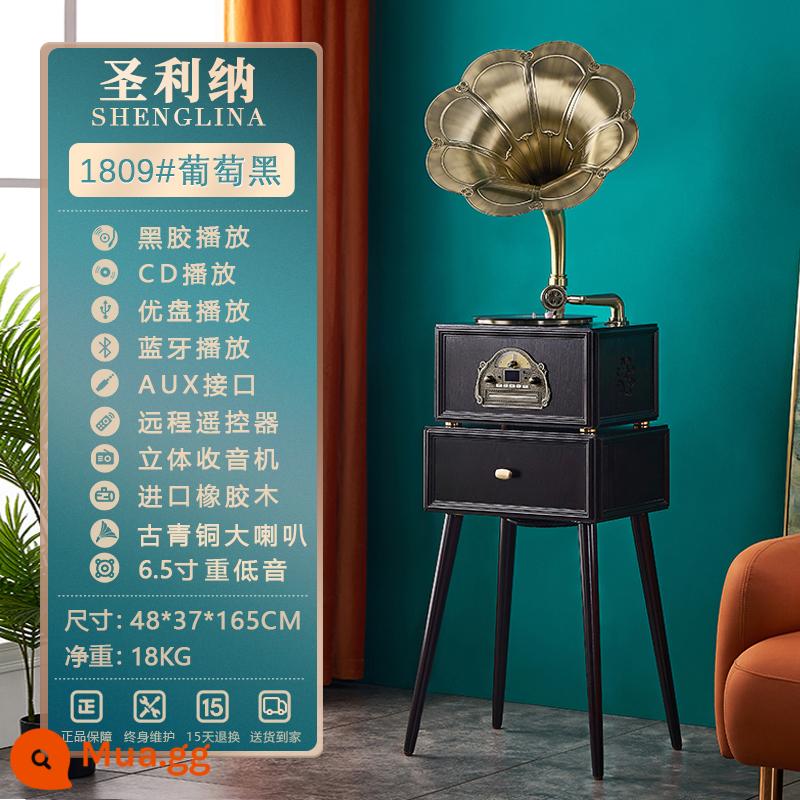 Phong Cách Châu Âu Máy Quay Đĩa Gỗ Retro Vinyl Máy Ghi Âm Phòng Khách Cổ Hộ Gia Đình Sừng Lớn Máy Ghi Âm Đèn Trang Trí Sang Trọng - Grape Black Nâng cấp 2.0+ cho chất lượng âm thanh tốt hơn