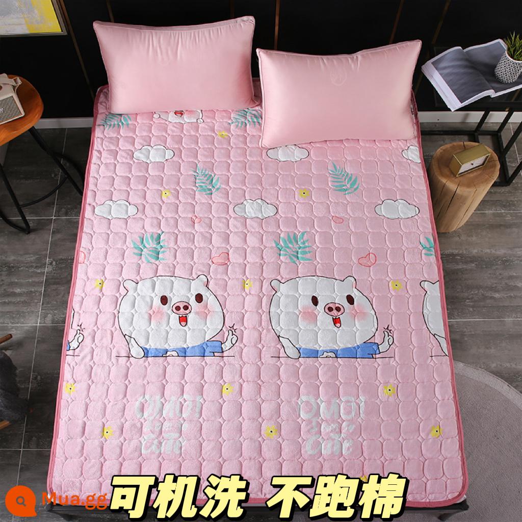 Dày flannel nệm nhà đôi tatami mat ký túc xá sinh viên giường đơn sàn nệm chăn - Heo Hồng [Flannel]