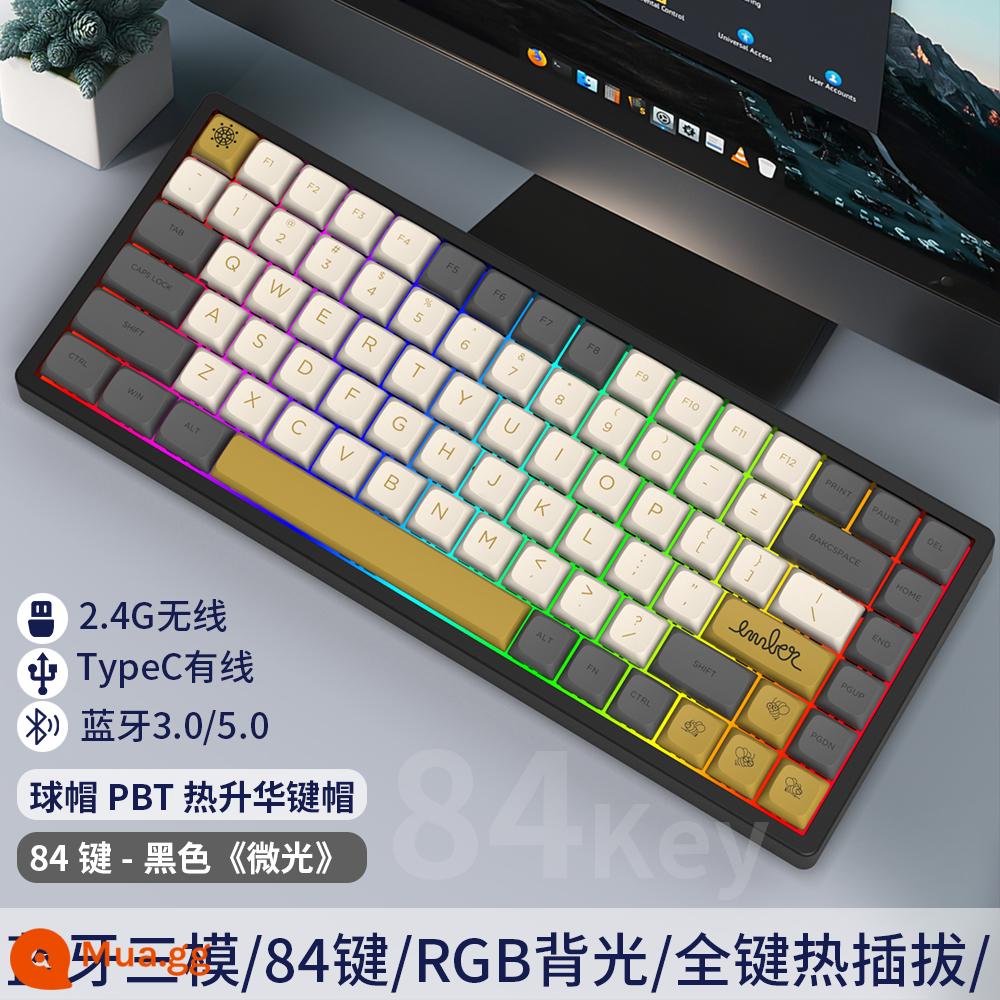 Tùy Chỉnh 3 Chế Độ 84 Phím Không Dây Có Dây Bluetooth RGB Tắt Tiếng Bàn Phím Cơ Có Thể Thay Nóng Bộ Chung Chủ Đề - Bàn phím lung linh ba chế độ đáy đen C84