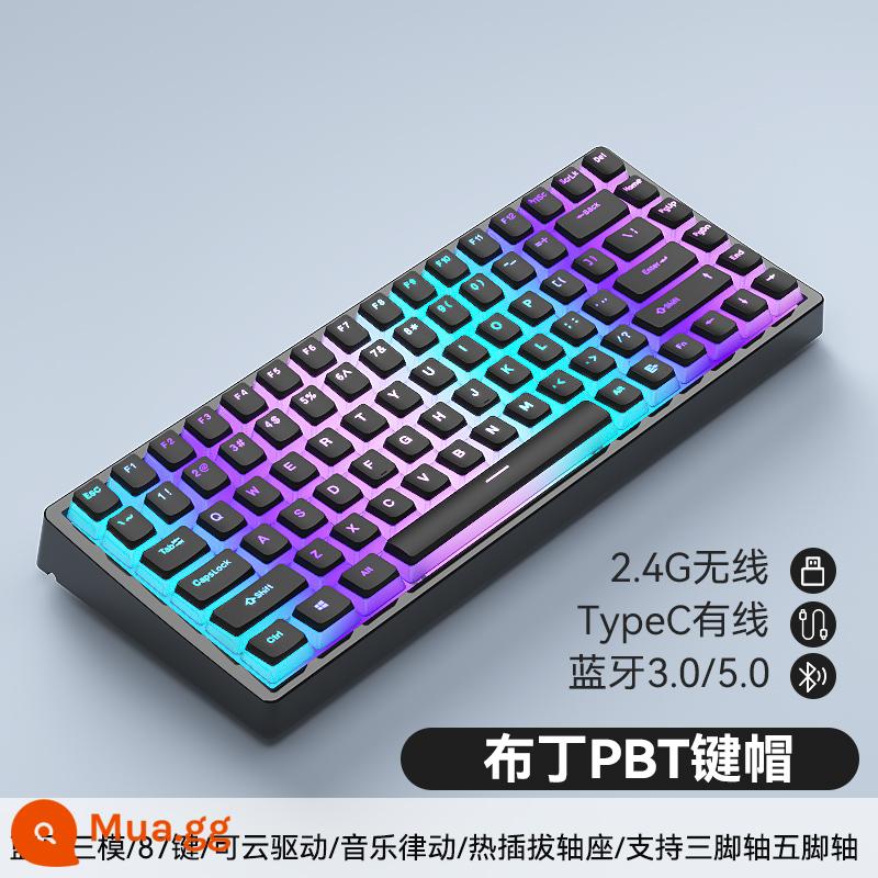 Tùy Chỉnh 3 Chế Độ 84 Phím Không Dây Có Dây Bluetooth RGB Tắt Tiếng Bàn Phím Cơ Có Thể Thay Nóng Bộ Chung Chủ Đề - Keycap bánh pudding đen PBT ba chế độ đáy đen C84