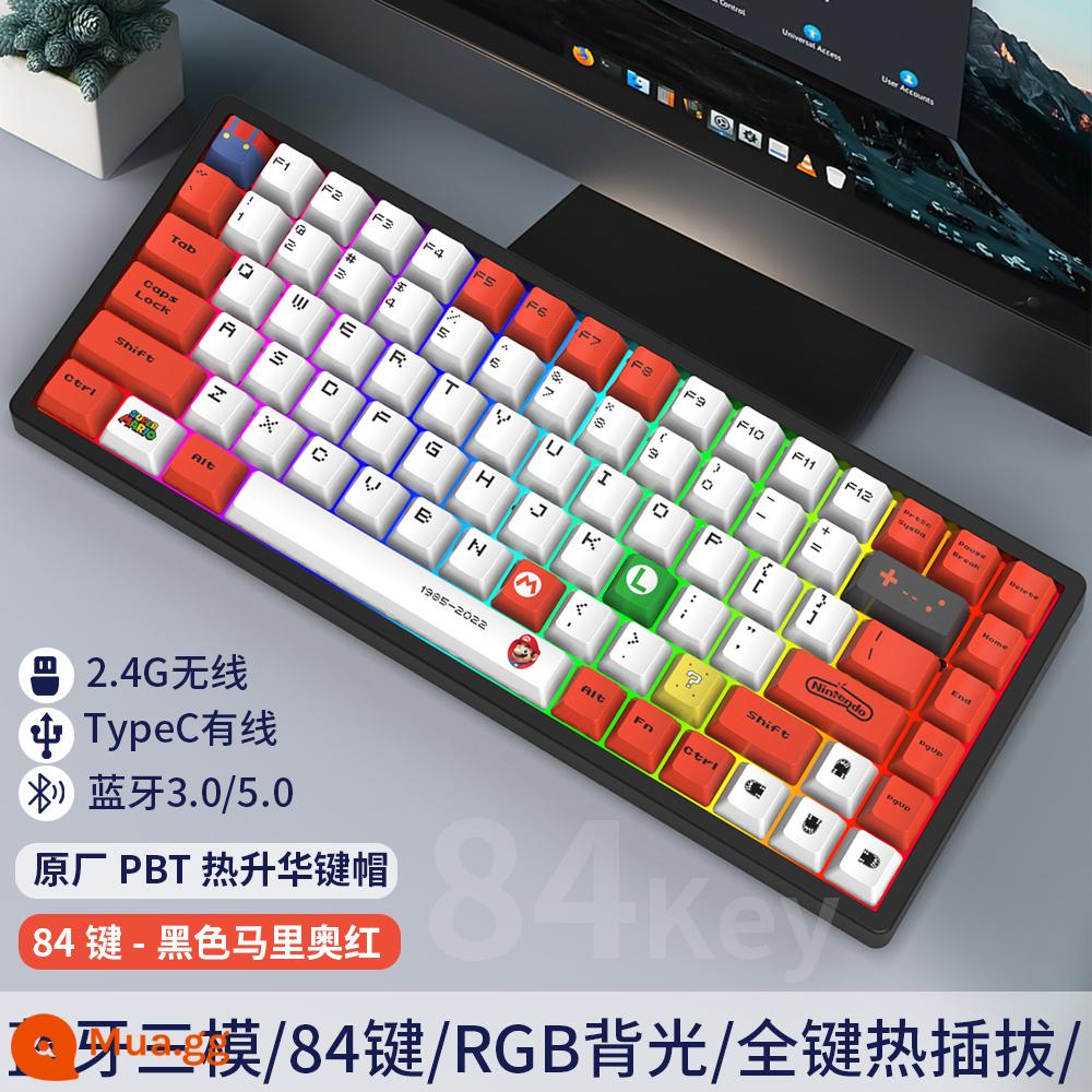 Tùy Chỉnh 3 Chế Độ 84 Phím Không Dây Có Dây Bluetooth RGB Tắt Tiếng Bàn Phím Cơ Có Thể Thay Nóng Bộ Chung Chủ Đề - Bàn phím Mario ba chế độ màu đỏ nền đen C84