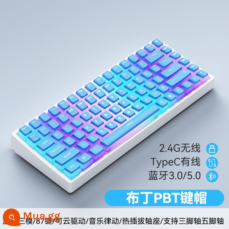 Tùy Chỉnh 3 Chế Độ 84 Phím Không Dây Có Dây Bluetooth RGB Tắt Tiếng Bàn Phím Cơ Có Thể Thay Nóng Bộ Chung Chủ Đề - Keycap bánh pudding xanh PBT ba chế độ nền trắng C84