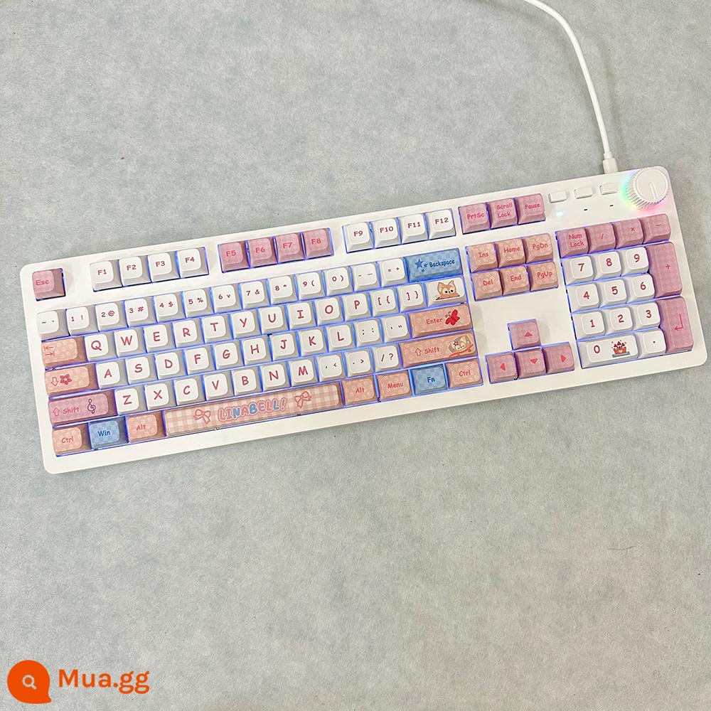 Tùy Chỉnh Núm 104 Phím Văn Phòng Cơ Băng Blu-ray Cắm Trục PBT Thăng Hoa Chủ Đề Khớp Keycap - Bàn phím Lina Belle nền trắng 852 ánh sáng xanh